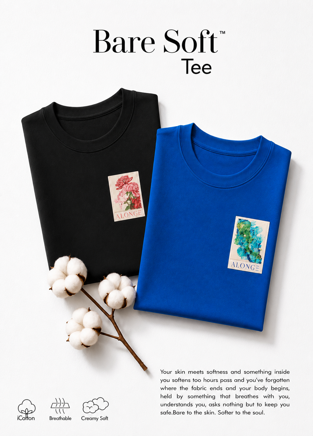 Bloom iCotton Oversized Tee in Black & Sapphire