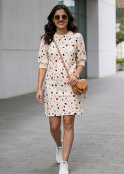 Embroidered Terrazzo iCotton Pouf Sleeve Dress