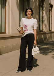 iCotton Print Pouf Sleeve Top