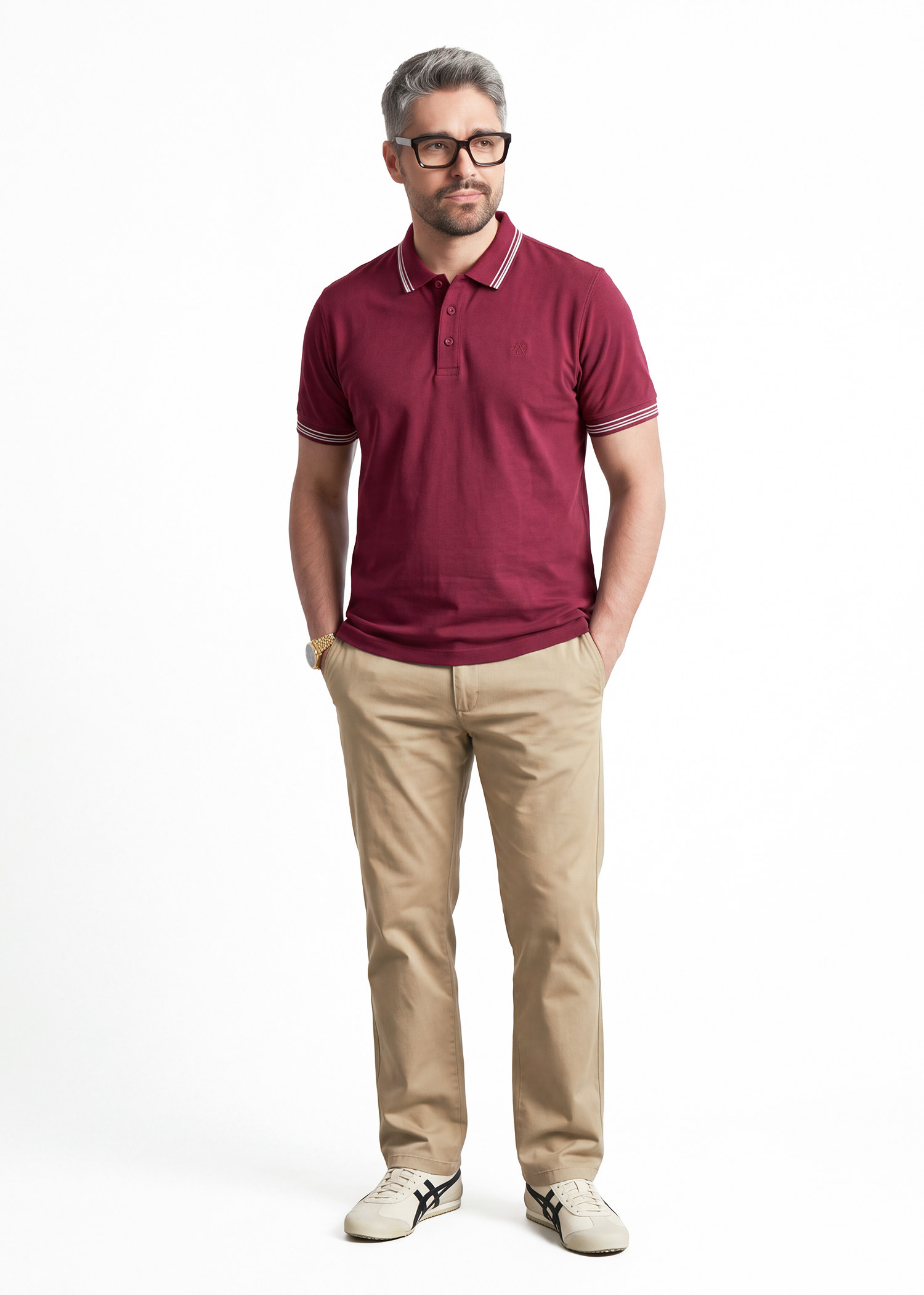 Twin Line Polo T-Shirt - Maroon