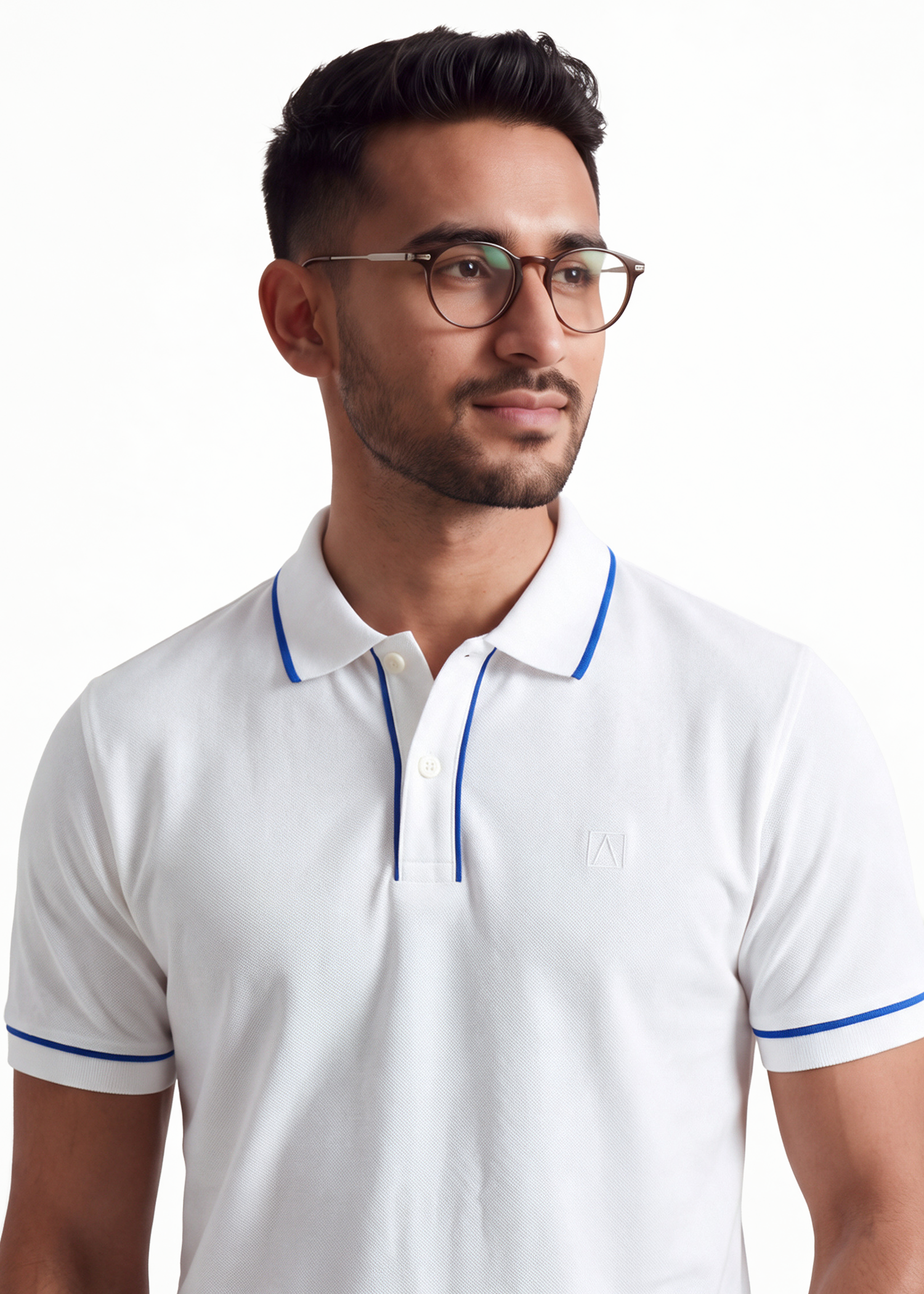 The Outline Polo T-Shirt - White with Cobalt Tipping