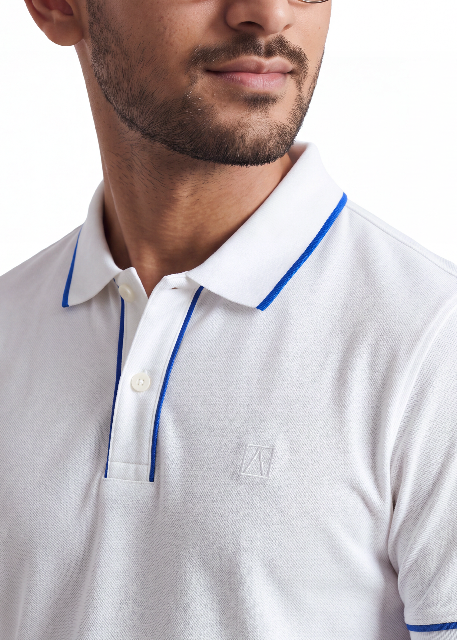 The Outline Polo T-Shirt - White with Cobalt Tipping