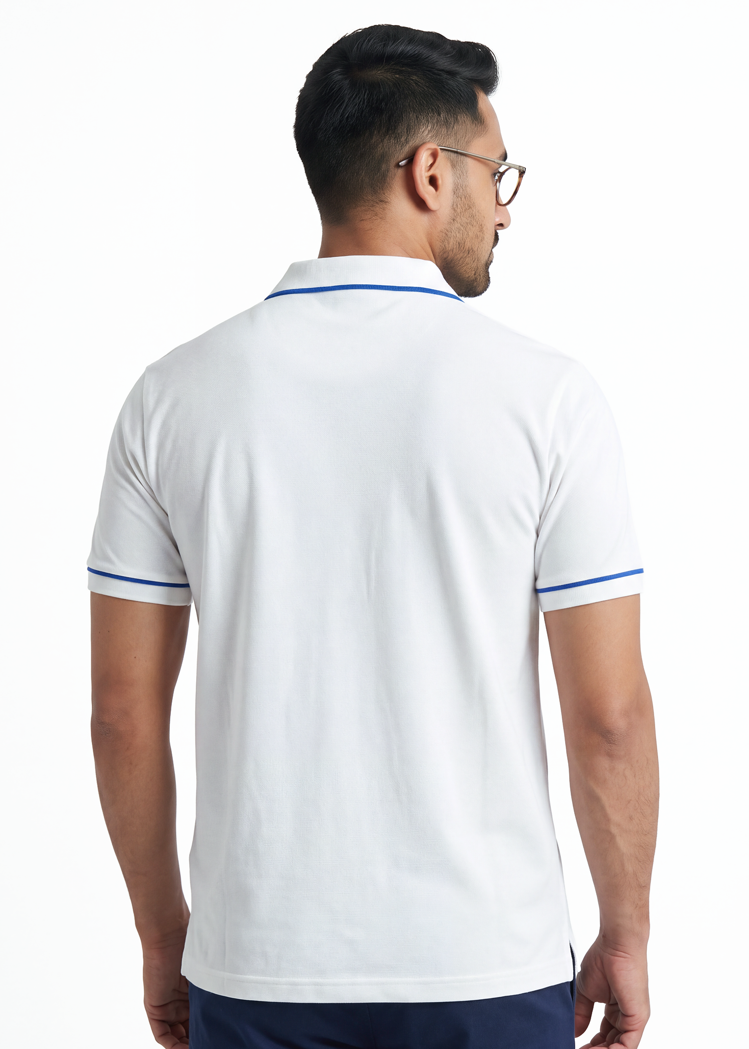 The Outline Polo T-Shirt - White with Cobalt Tipping
