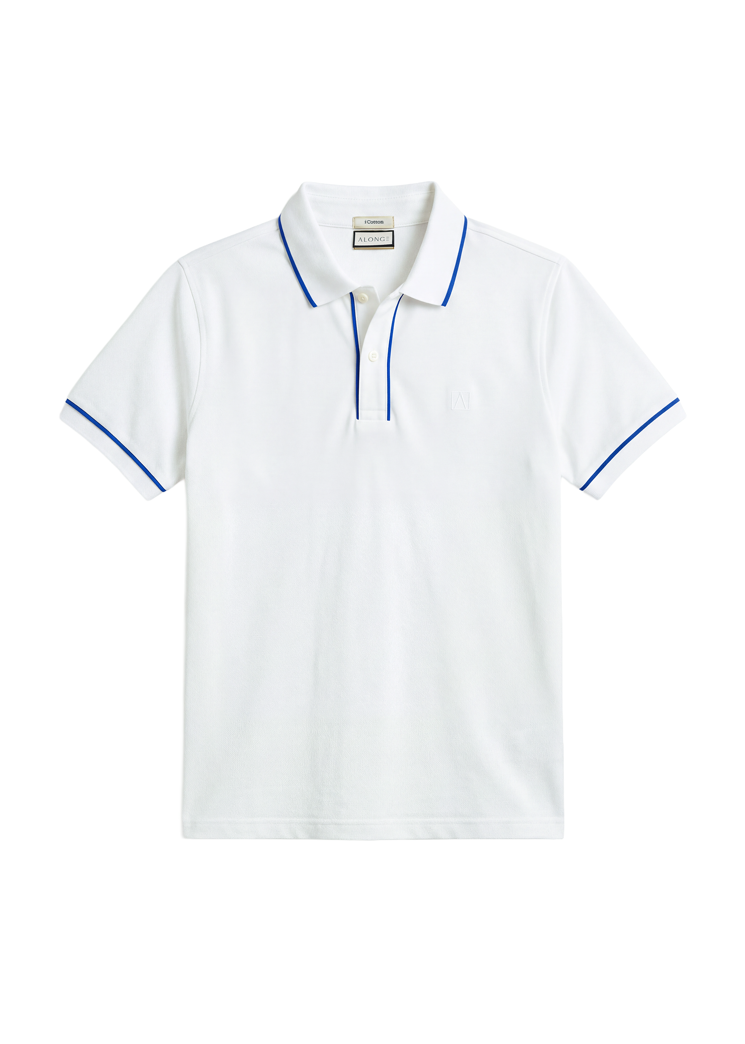 The Outline Polo T-Shirt - White with Cobalt Tipping