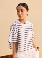 Striped Nautical Oversized Crop Tee