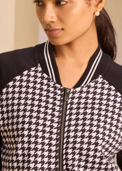 Raglan Sleeve Houndstooth Zipper Jackets